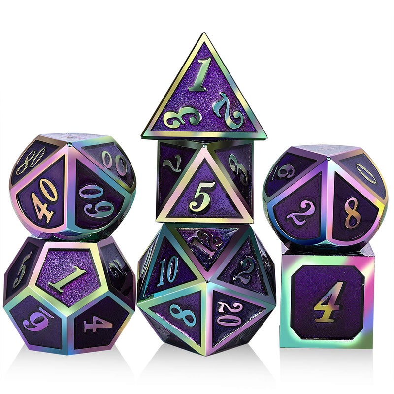 DNDND Purple Metal Dice Set D&D, DNDND 7 Die Enamel Polyhedral DND Dice Set with Metal Tin for Dungeons and Dragons and Role Playing Game - Image 1